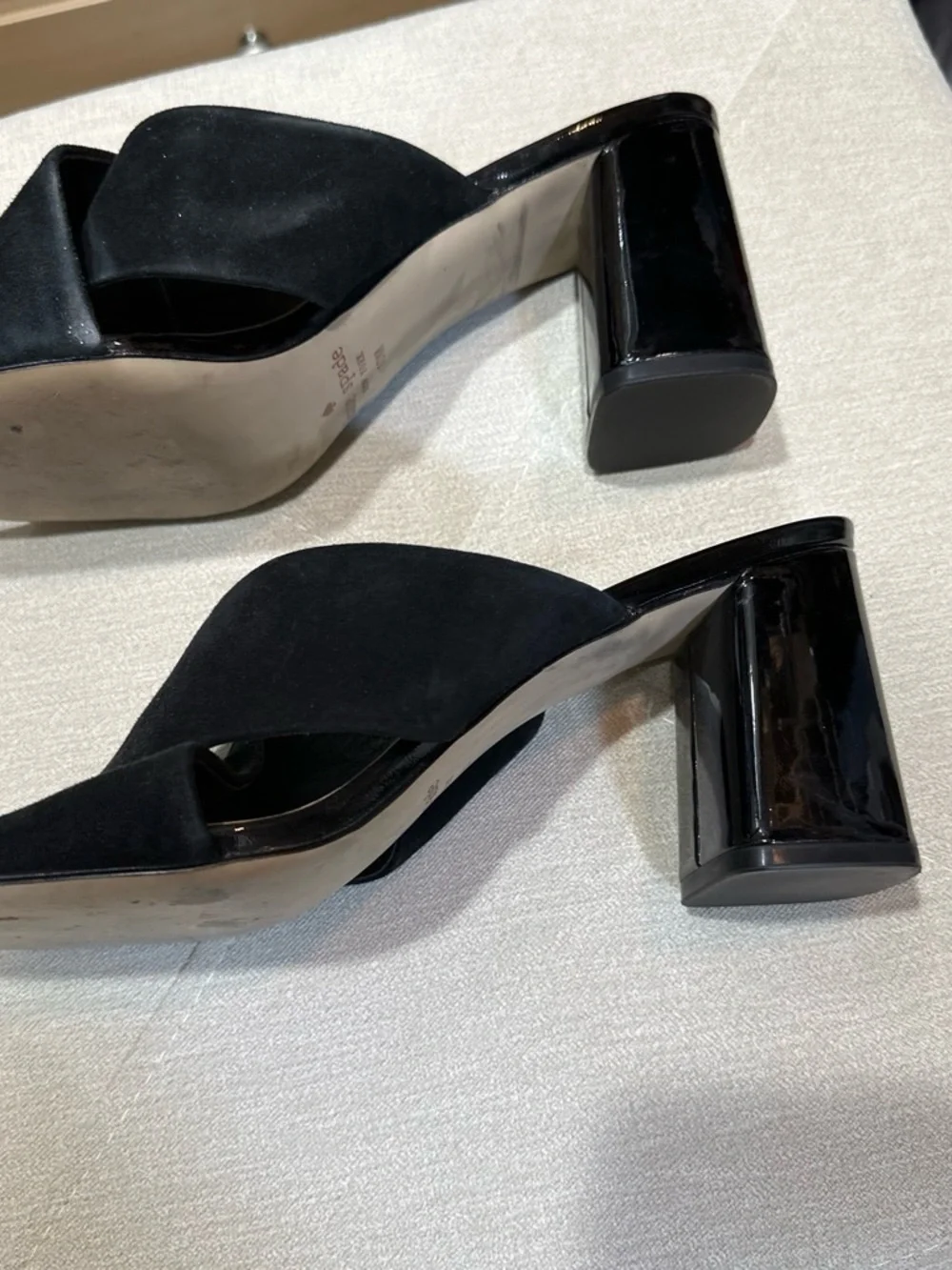 kate spade Black Suede Crisscross Block Heel Mules